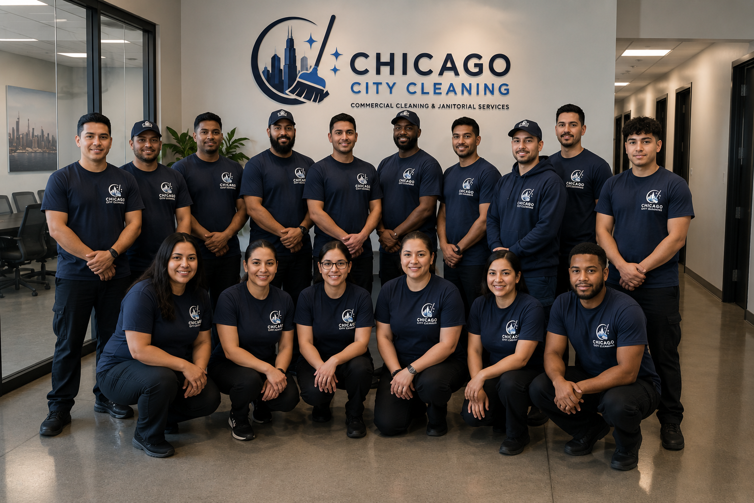 The Chicago City Cleaning commercial cleaning team at their Chicago headquarters